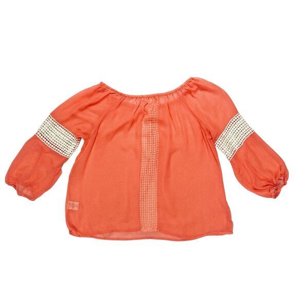 HAVE Embroidered Top Womens S Orange White Polka Dot Summer Boho Comfy Blouse - Picture 5 of 16
